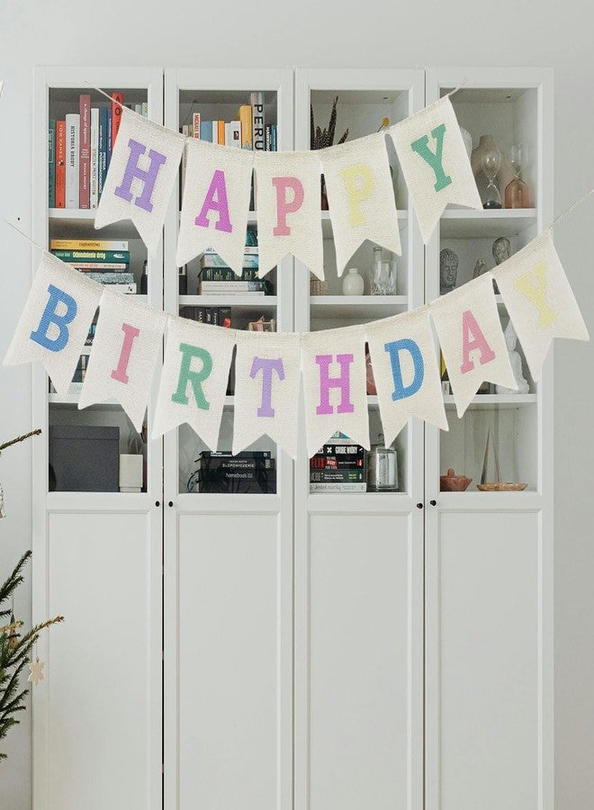 CROWNOS Happy Birthday Banner Sign, Burlap Pastel Rainbow Happy Birthday Party Decoations for Girls Women - Image 4