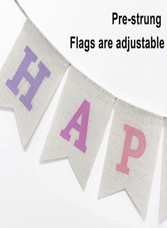 CROWNOS Happy Birthday Banner Sign, Burlap Pastel Rainbow Happy Birthday Party Decoations for Girls Women - Image 3