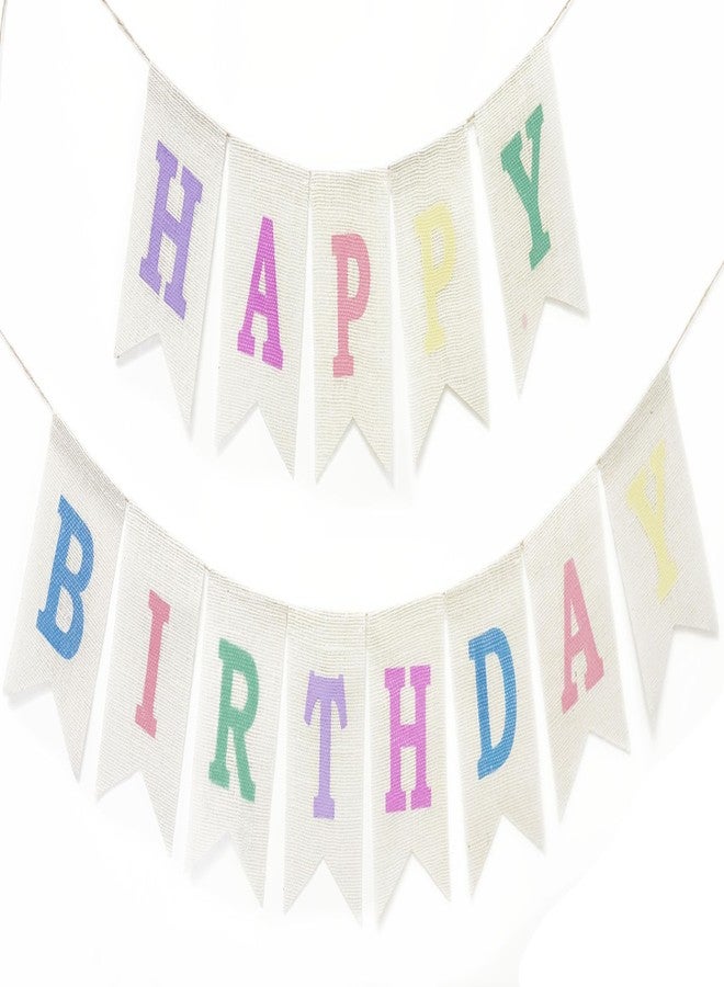 CROWNOS Happy Birthday Banner Sign, Burlap Pastel Rainbow Happy Birthday Party Decoations for Girls Women - Image 1