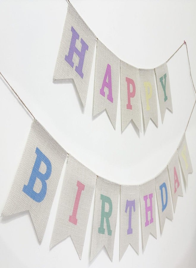 CROWNOS Happy Birthday Banner Sign, Burlap Pastel Rainbow Happy Birthday Party Decoations for Girls Women - Image 2
