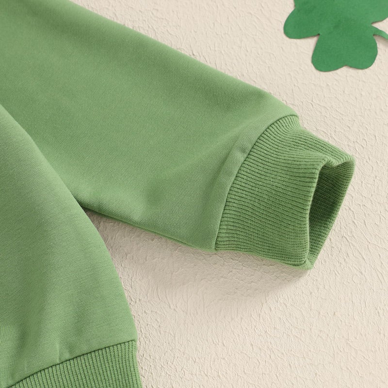 Karuedoo Mommy and Me Outfits St Patricks Day Family Matching Outfits Letter Clover Crewneck Sweatshirt Long Sleeve Shirt Top (Baby, 18-24 Months, Beige Green) - Image 2