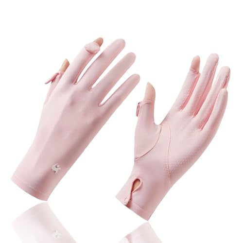 Massmot Sun Protection Gloves for Women, Non-Slip Touch Screen Sun Gloves, Breathable Silk Cooling Gloves, Outdoor Full Finger Gloves for Cycling Driving Fishing, Breathable and Lightweight (Pink) - Image 1