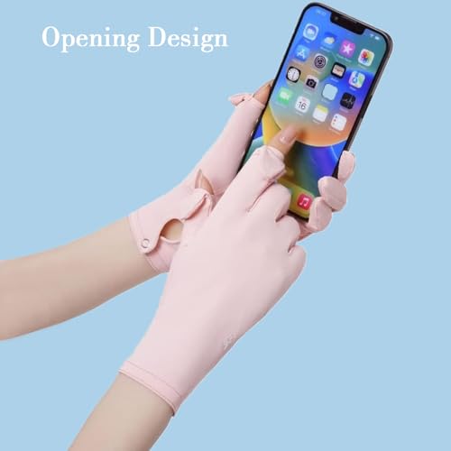 Massmot Sun Protection Gloves for Women, Non-Slip Touch Screen Sun Gloves, Breathable Silk Cooling Gloves, Outdoor Full Finger Gloves for Cycling Driving Fishing, Breathable and Lightweight (Pink) - Image 3