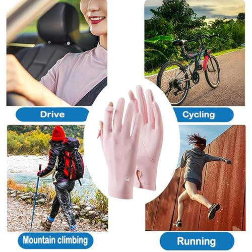 Massmot Sun Protection Gloves for Women, Non-Slip Touch Screen Sun Gloves, Breathable Silk Cooling Gloves, Outdoor Full Finger Gloves for Cycling Driving Fishing, Breathable and Lightweight (Pink) - Image 5