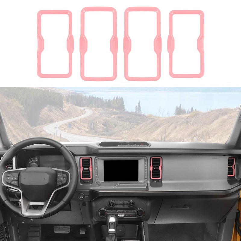 RAZPOY for Bronco Air Conditioning Outlet Vent Trim, 4PCS Center Console Dash AC Vent Ring Cover Compatible with 2021-2024 Ford Bronco Interior Accessories, Pink (Not for Bronco Sport) - Image 1
