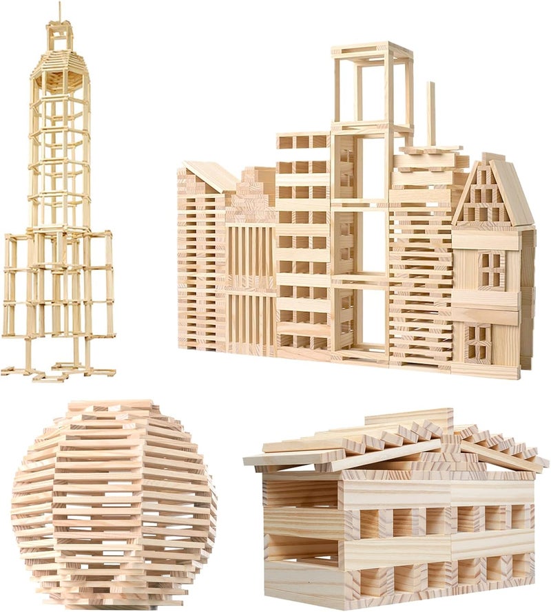 NiToy Wooden Castle Building Blocks 200PCS Set Toy, Montessori Solid Pine Wood Block Playset Kit Create Various Shapes, Educational Building Toys, Stimulating Different Toy - Image 2