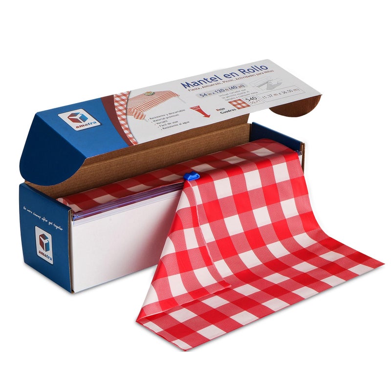 Amatra AllPurpose Plastic Table Cover Roll with SelfCutter Alternative to Regular Tablecloth Disposable Table Cover Plastic Table Cloth 54 inches x 120 feet 40 Yards Red Checkered