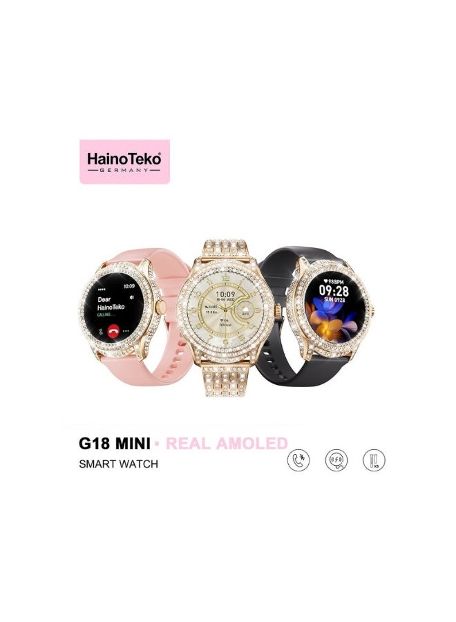 Haino Teko G18 Mini Real AMOLED Stylish Design Smartwatch With Premium Look 3 Pair Straps and Charging Cable Designed for Women - Image 1
