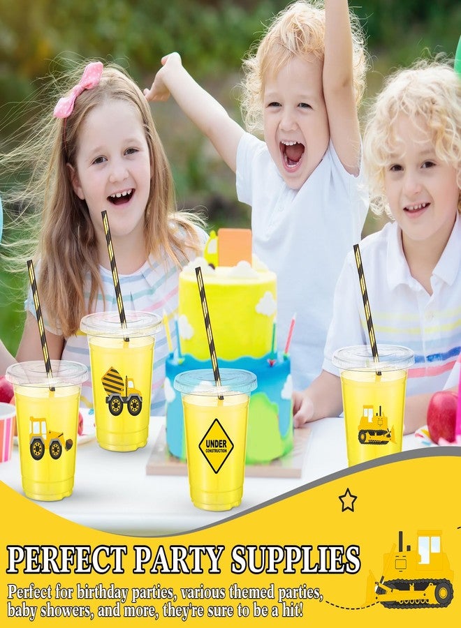 Inbagi 100 Sets 12oz Kids Party Plastic Cups with Lids and Straws Disposable Plastic Cups with Stickers for Birthday Baby Shower Disposable Cold Party Favor Drinking - Image 4