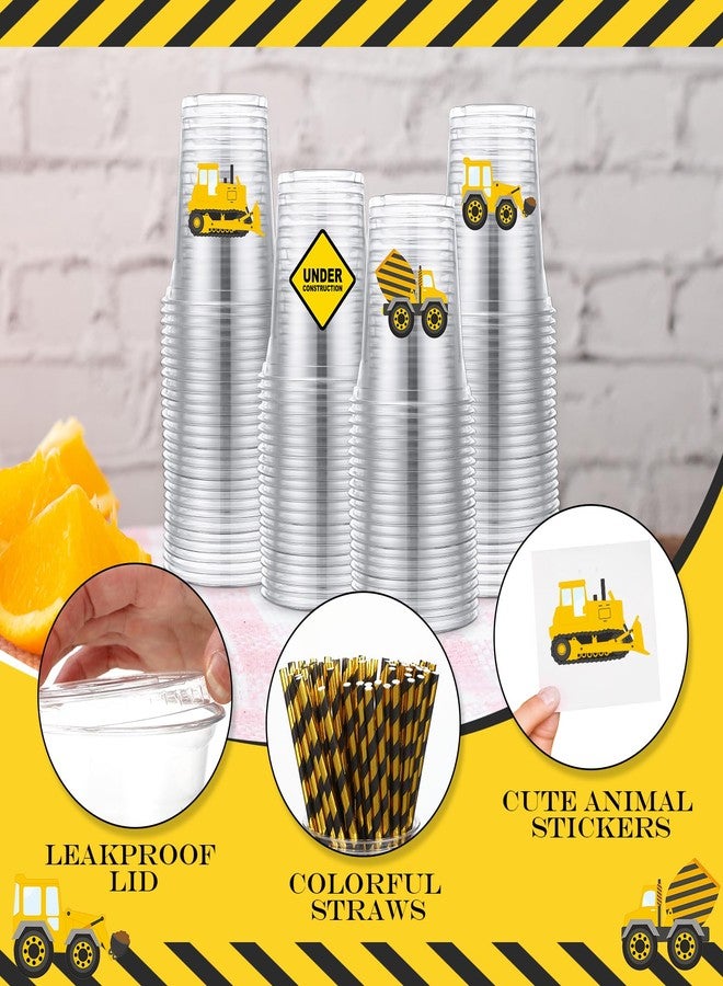 Inbagi 100 Sets 12oz Kids Party Plastic Cups with Lids and Straws Disposable Plastic Cups with Stickers for Birthday Baby Shower Disposable Cold Party Favor Drinking - Image 5