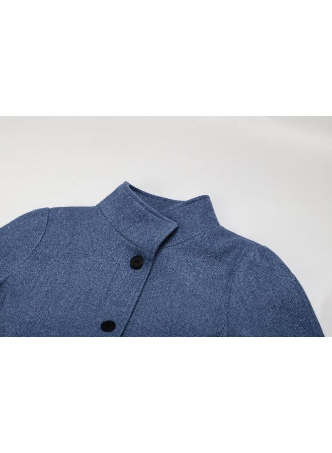 CHARTOU Women Winter Long Pea Coat Wool Blend Stand Collar Single Breast Thicken Blazer Jacket (Large, Blue) - Image 3