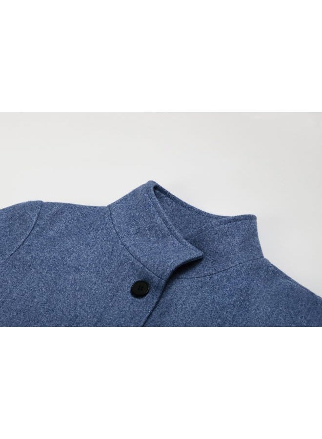 CHARTOU Women Winter Long Pea Coat Wool Blend Stand Collar Single Breast Thicken Blazer Jacket (Large, Blue) - Image 2