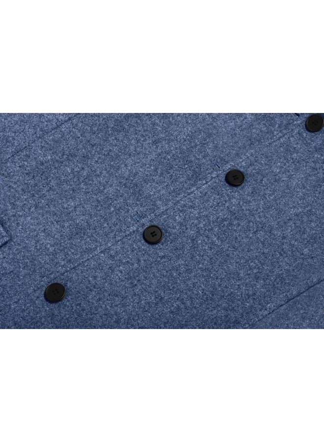 CHARTOU Women Winter Long Pea Coat Wool Blend Stand Collar Single Breast Thicken Blazer Jacket (Large, Blue) - Image 4