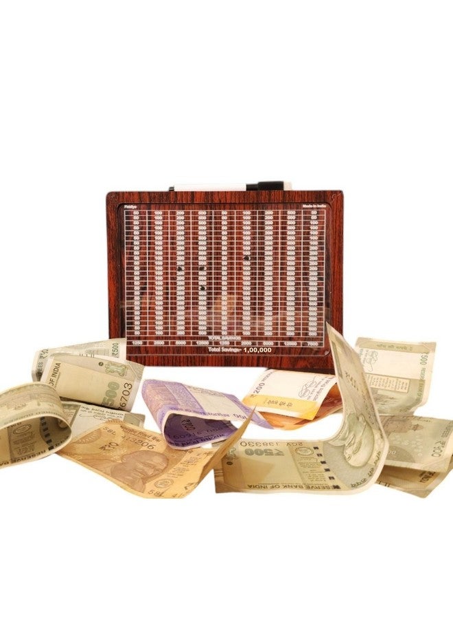 Fiddlys Wooden Money/Piggy Bank, Money Coin Box with Carved Design for Kids/Children, Savings Challenge Box, Cashbox, Cash Vault Wooden Savings Box,Wooden Coin Piggy Bank (Wood, Rs 1,00,000) - Image 2