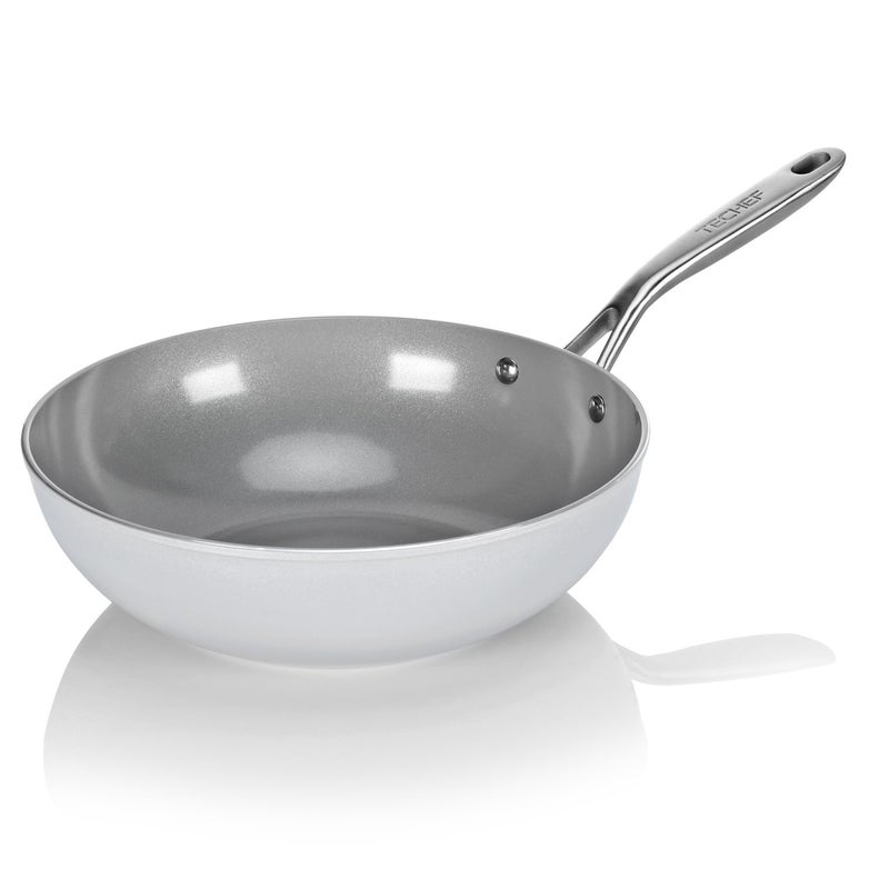 TECHEF CeraTerra 12 Ceramic Nonstick Flat Bottom WokStirFry Pan PFOA PTFE PFAS Free Dishwasher and Oven Safe Made in Korea 12in