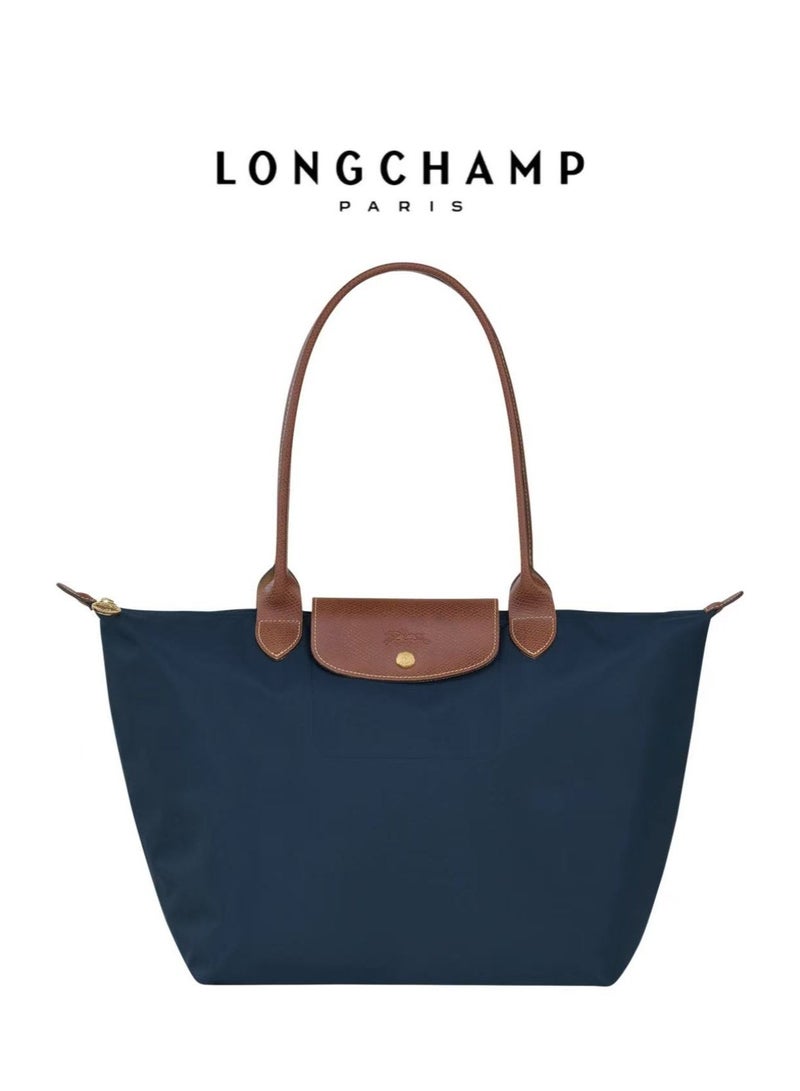 لونج شامب حقيبة ماكياج كبيرة حقيبة الكتف البحرية الزرقاء المعاد تدويرها - Image 1