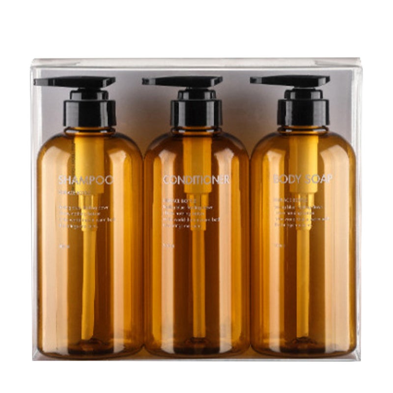 3pcs Press Pump Bottle Large Capacity Lotion Bottle Subpackaging Bottle Emulsion Bottle for Home Travel (500ml, Brown) - Image 1