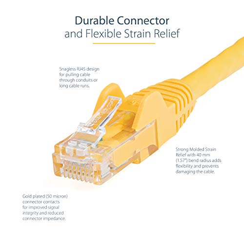 StarTech.com 25ft CAT6 Ethernet Cable - Yellow CAT 6 Gigabit Ethernet Wire -650MHz 100W PoE RJ45 UTP Network/Patch Cord Snagless w/Strain Relief Fluke Tested/Wiring is UL Certified/TIA (N6PATCH25YL) - Image 4