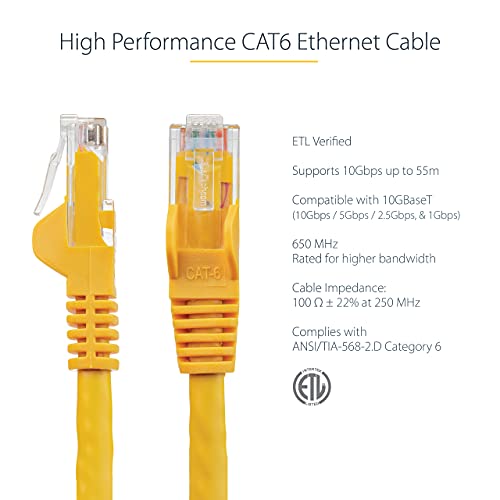 StarTech.com 25ft CAT6 Ethernet Cable - Yellow CAT 6 Gigabit Ethernet Wire -650MHz 100W PoE RJ45 UTP Network/Patch Cord Snagless w/Strain Relief Fluke Tested/Wiring is UL Certified/TIA (N6PATCH25YL) - Image 3