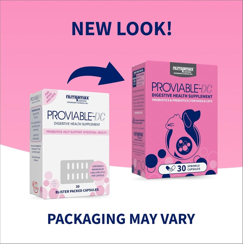 Nutramax Laboratories Nutramax Proviable Digestive Health Supplement Multi-Strain Probiotics and Prebiotics for Cats and Dogs - With 7 Strains of Bacteria, 30 Capsules - Image 2