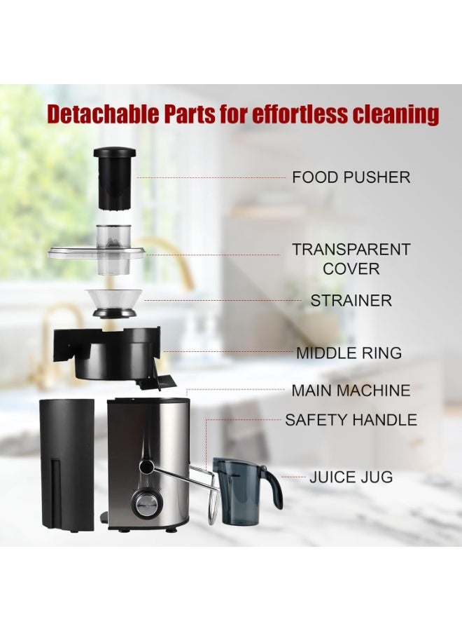 MUNTAQI Juicer Making Machine – 500W Whole Fruit & Vegetable Juice Extractor with Wide Feed Chute, Strong Stainless Steel Housing, Easy Clean, High Nutrient Cold Press Juicer for Healthy Juice at Home - Image 4