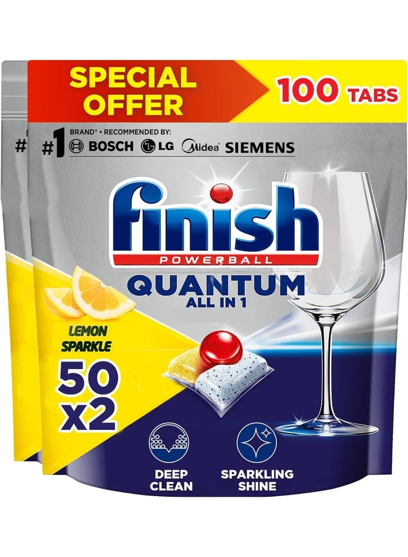 Finish Powerball Quantum All in 1 Dishwasher Tablets Lemon Sparkle 50 x 2 Tabs 100 Tablets - Image 2