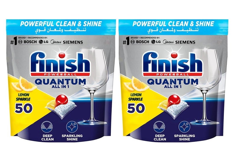 Finish Powerball Quantum All in 1 Dishwasher Tablets Lemon Sparkle 50 x 2 Tabs 100 Tablets - Image 1