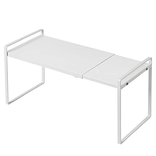 Nxconsu Expandable Cabinet Shelf Organizer Riser for Kitchen Pantry Cupboard Under Sink Countertop Home Storage Organization Rack Space Saver Freestanding Heavy Duty Nonslip Stackable White - Image 1