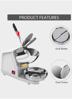Garlo Electric Dual Blades Ice Crusher Shaver Snow Cone Maker Machine Silver 64kg/hr for Home and Commerical Use  - Image 2