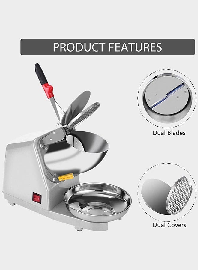 جارلو منزلية وتجارية كهربائية مزدوجة شفرة الثلج محطم الثلج المحراث مخروط الثلج آلة الفضة 64kg / hr - Image 2