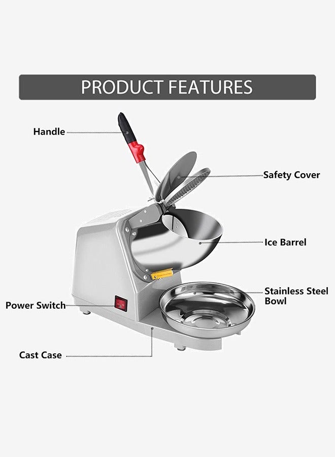 جارلو منزلية وتجارية كهربائية مزدوجة شفرة الثلج محطم الثلج المحراث مخروط الثلج آلة الفضة 64kg / hr - Image 3