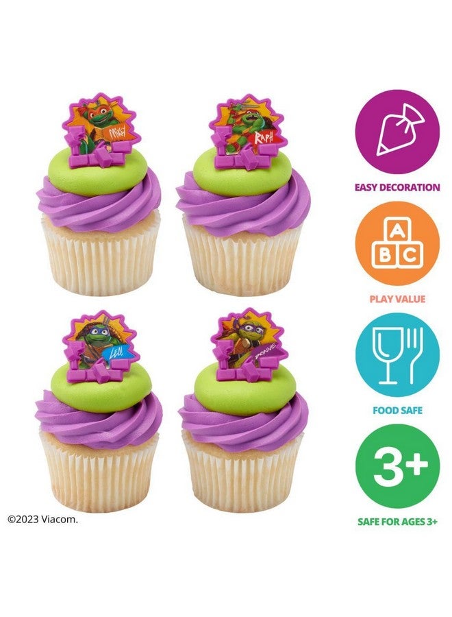 DecoPac DecoPac Teenage Mutant Ninja Turtles Turtle Power Rings, Cupcake Decorations For Birthday Party, Cakes, And Celebrations - 24 Pack  - Image 2