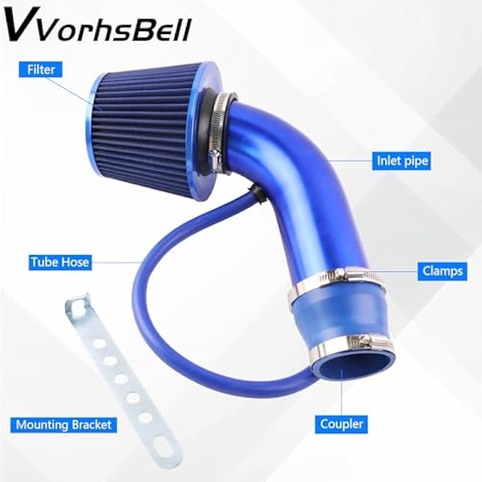 VVORHSBELL Universal Air Intake Filter Kit,3" 76mm Cone Alumimum Car Cold Air Intake Filter Induction Kit Pipe Hose System Compatible with Car Automobile Racing - Image 2