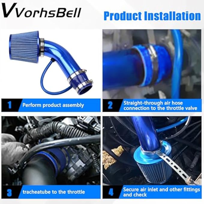 VVORHSBELL Universal Air Intake Filter Kit,3" 76mm Cone Alumimum Car Cold Air Intake Filter Induction Kit Pipe Hose System Compatible with Car Automobile Racing - Image 5