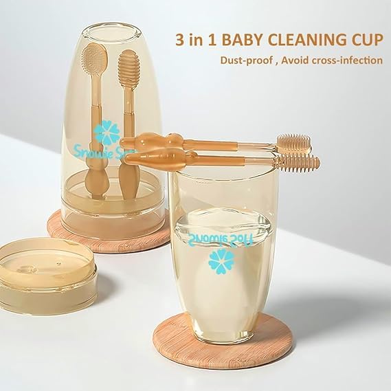 SUNBEET Oral Cleaning Brush 2 In 1 Toothbrush Tongue Brush Bpa Free Soft Silicone Bristle Oral Care Toothbrush For Baby 6 Month To 24 Months,With Storage Box - Manual,Baby - Image 5