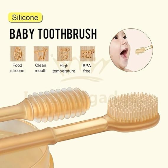 SUNBEET Oral Cleaning Brush 2 In 1 Toothbrush Tongue Brush Bpa Free Soft Silicone Bristle Oral Care Toothbrush For Baby 6 Month To 24 Months,With Storage Box - Manual,Baby - Image 2