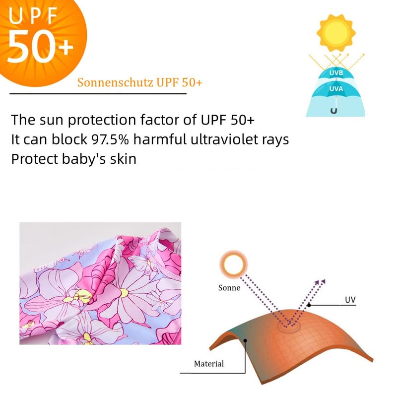 UMELOK Baby Girls Swimsuit One Piece Full Zip with Long Sleeve UPF 50+ Sun Protection Sunsuit Pink Flower,9M - Image 4