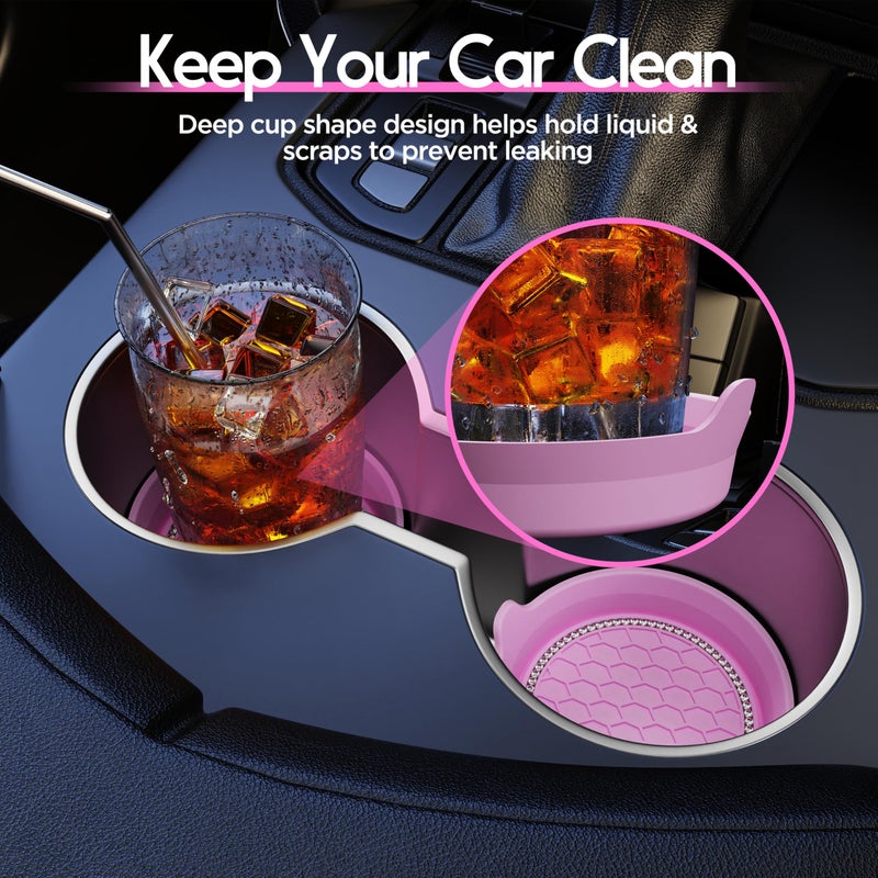 Amooca Car Cup Coaster Universal Non-Slip Cup Holders Bling Crystal Rhinestone Car Interior Accessories 4 Pack Pink - Image 2