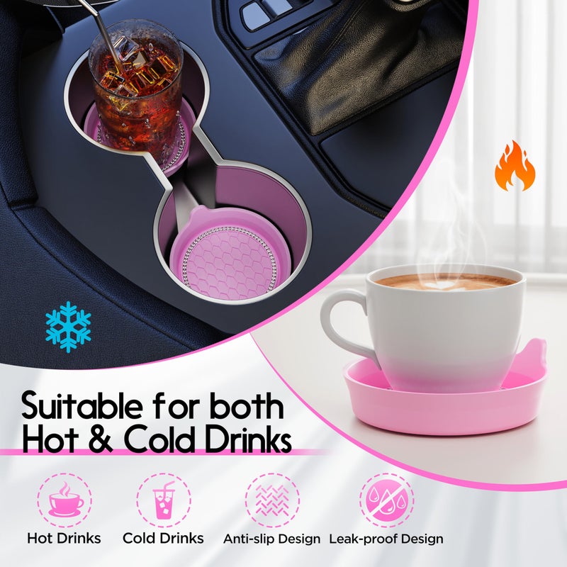 Amooca Car Cup Coaster Universal Non-Slip Cup Holders Bling Crystal Rhinestone Car Interior Accessories 4 Pack Pink - Image 3