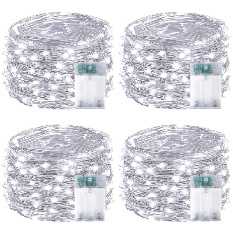 EXF 4-Pack Fairy Lights Battery Operated with Timer, Waterproof 16FT 50 LED String Lights Indoor Outdoor, Cuttable Starry Fairy Lights for Christmas Home Bedroom Wedding DIY Centerpiece Decor (Cool White) - Image 1