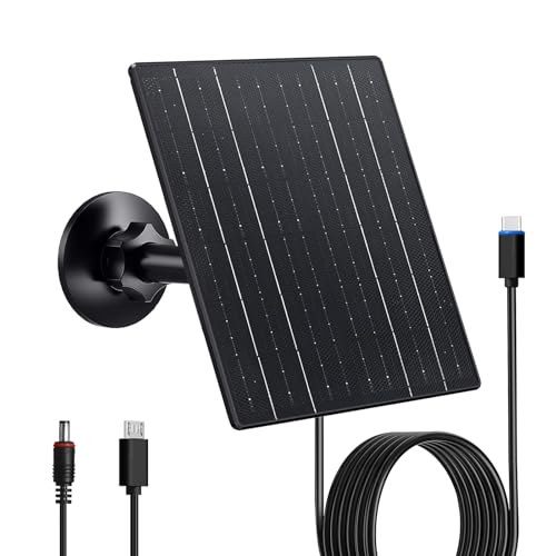 Zivif 10W Solar Charger, 5V Solar Panel for Security Cameras with USB-C/Micro USB/DC 5.5x2.1mm Ports, IP66 Waterproof, 360° Adjustable Mount & 7.2ft Cable - Image 1