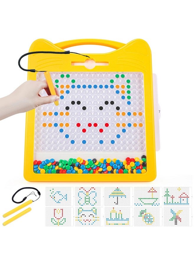 Svance Large Magnetic Drawing Board,Magnet Doodle With Beads And 2 Pens,Magnetic Dot Art,Fine Motor Skills Montessori Toy,Airplane Car Ride Travel Essentials Toddler(12.5''X12.5''),Large Yellow Cat - Image 1