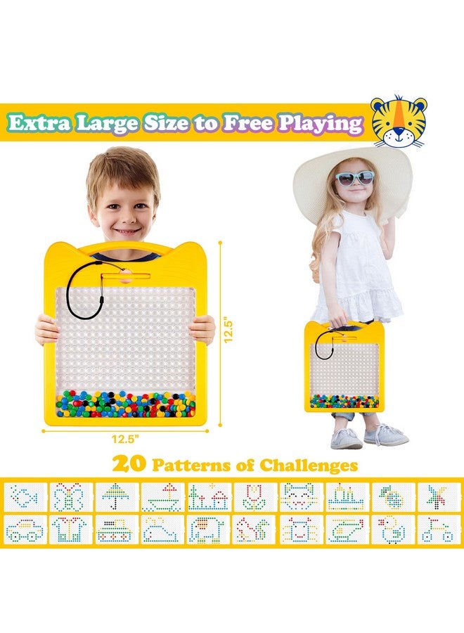 Svance Large Magnetic Drawing Board,Magnet Doodle With Beads And 2 Pens,Magnetic Dot Art,Fine Motor Skills Montessori Toy,Airplane Car Ride Travel Essentials Toddler(12.5''X12.5''),Large Yellow Cat - Image 2