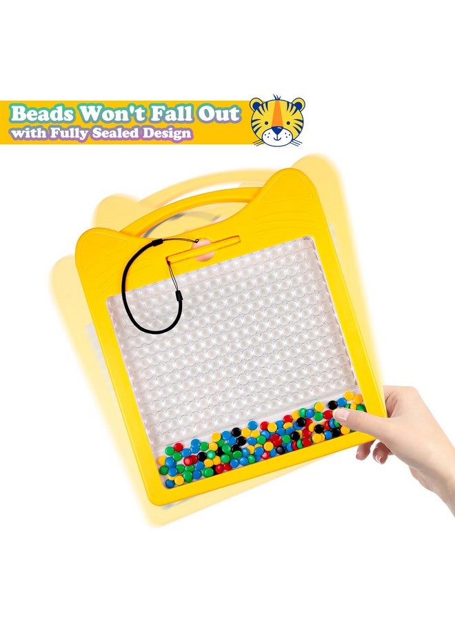 Svance Large Magnetic Drawing Board,Magnet Doodle With Beads And 2 Pens,Magnetic Dot Art,Fine Motor Skills Montessori Toy,Airplane Car Ride Travel Essentials Toddler(12.5''X12.5''),Large Yellow Cat - Image 4