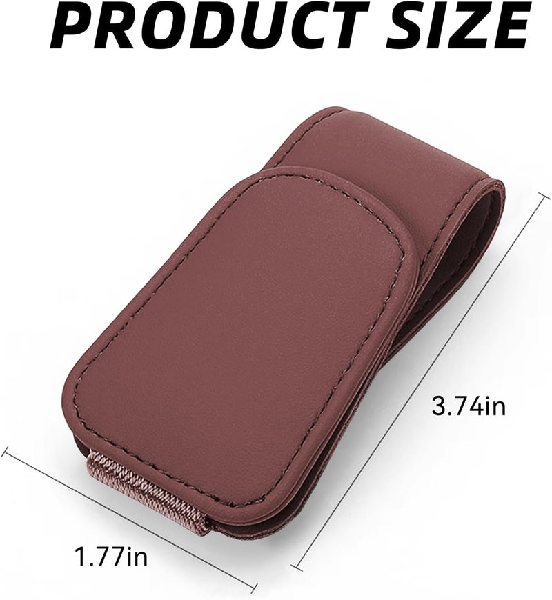 Couslcd 2PCS Sunglasses Holders for Car Sun Visor, Leather Eyeglasses Hanger Mounter, Magnetic Glasses Holder and Ticket Card Clip, Universal Auto Interior Accessories (Wine Red, 2PCS) Reinforced edge - Image 2