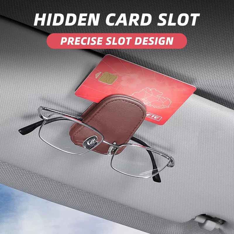 Couslcd 2PCS Sunglasses Holders for Car Sun Visor, Leather Eyeglasses Hanger Mounter, Magnetic Glasses Holder and Ticket Card Clip, Universal Auto Interior Accessories (Wine Red, 2PCS) Reinforced edge - Image 4