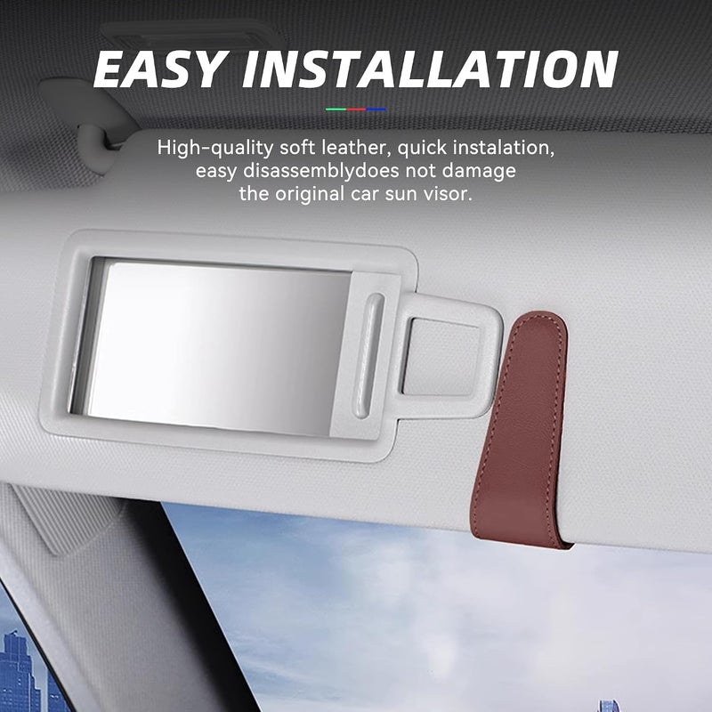 Couslcd 2PCS Sunglasses Holders for Car Sun Visor, Leather Eyeglasses Hanger Mounter, Magnetic Glasses Holder and Ticket Card Clip, Universal Auto Interior Accessories (Wine Red, 2PCS) Reinforced edge - Image 5
