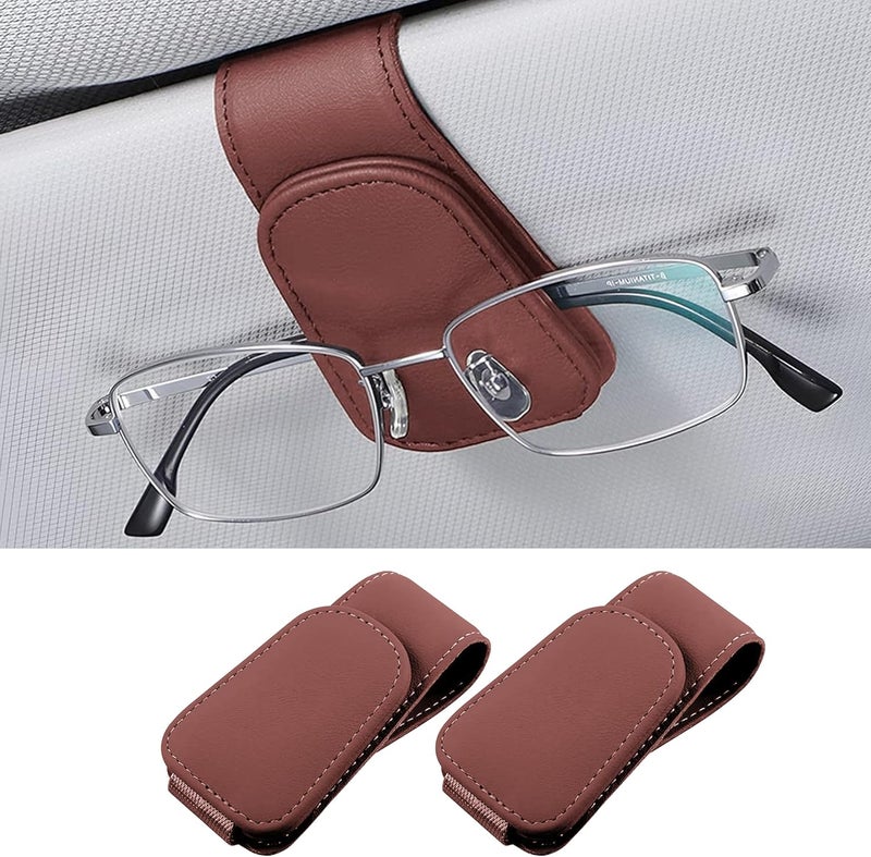 Couslcd 2PCS Sunglasses Holders for Car Sun Visor, Leather Eyeglasses Hanger Mounter, Magnetic Glasses Holder and Ticket Card Clip, Universal Auto Interior Accessories (Wine Red, 2PCS) Reinforced edge - Image 1