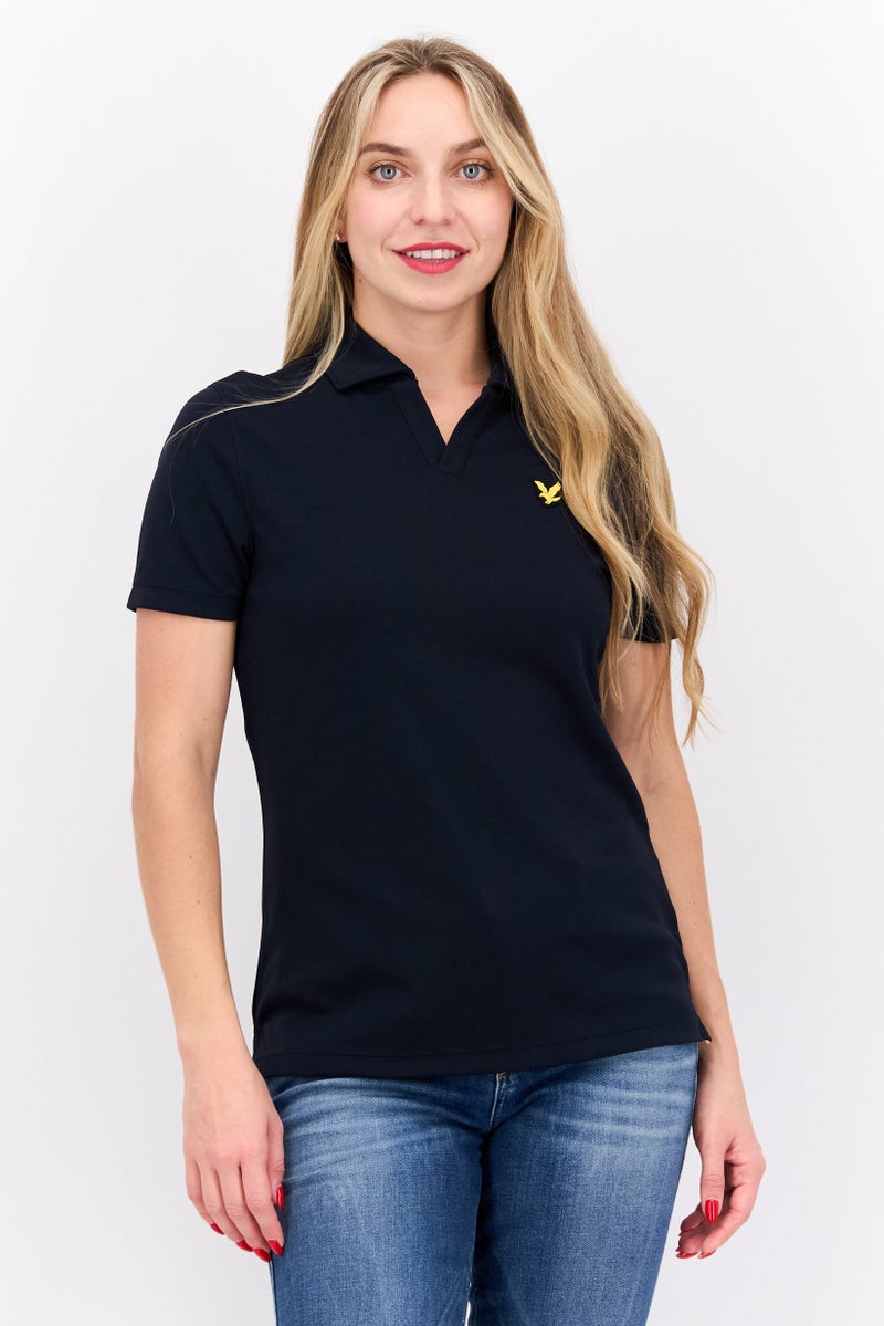 Lyle & Scott Women Regular Fit Brand Logo Short Sleeves Polo, Black  - Image 1