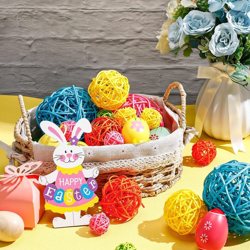 Marsui 19 Pcs Easter Wicker Rattan Balls Decorations Orbs Vase Fillers for Centerpieces Decorative Bowl Fillers for Home Decor Colorful Sphere Ball Aromatherapy Accessory for Table 3 Sizes Assorted Colors - Image 3